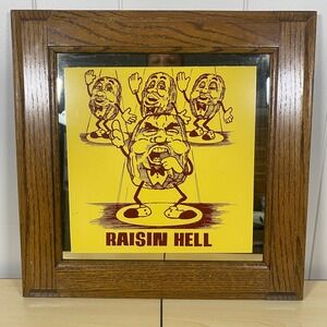 Vintage California Raisins Raisin Hell Mirror Wooden Frame Pop Retro Nostalgia